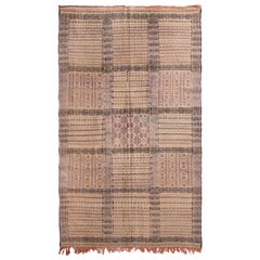 1950s Vintage Midcentury Moroccan Kilim Beige-Brown Purple Reversible Flat-Weave