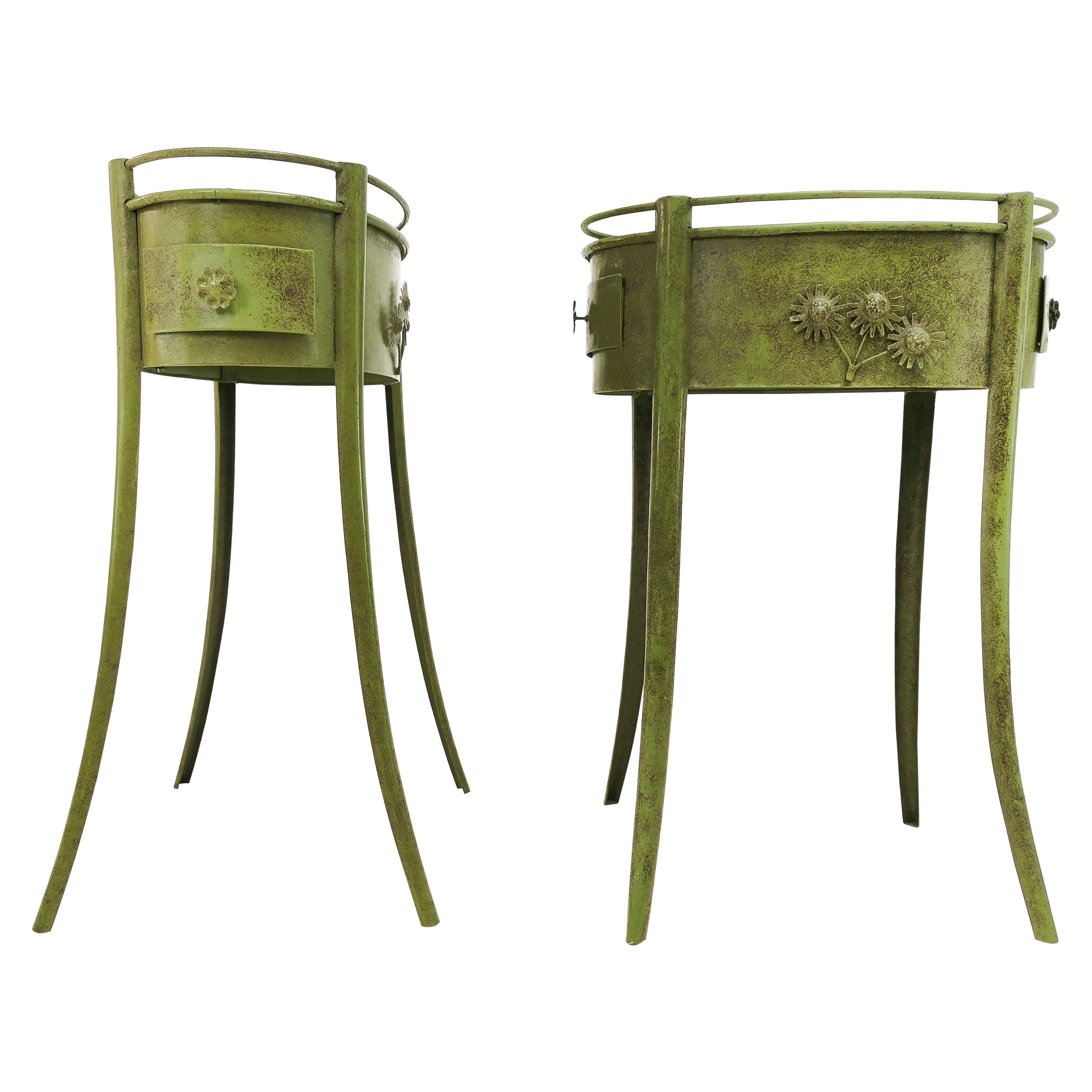 Vintage French Industrial Round Metal Side Table For Sale at 1stDibs