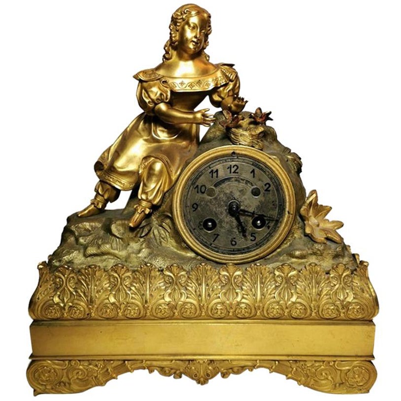 Louis XVI Style French Mantel Clock in Gilded Bronze