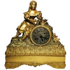 Antique Louis XVI Style French Mantel Clock in Gilded Bronze