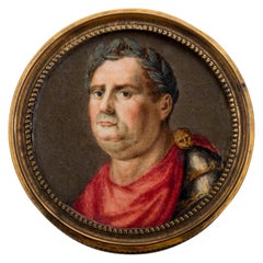 Englische vergoldete Metalldose aus Schildpatt mit Ölgemälde von Caesar