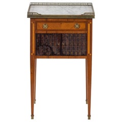 Charming 19th Century Side Table, Faux Book Doors, Marble Top, Brass Gallery