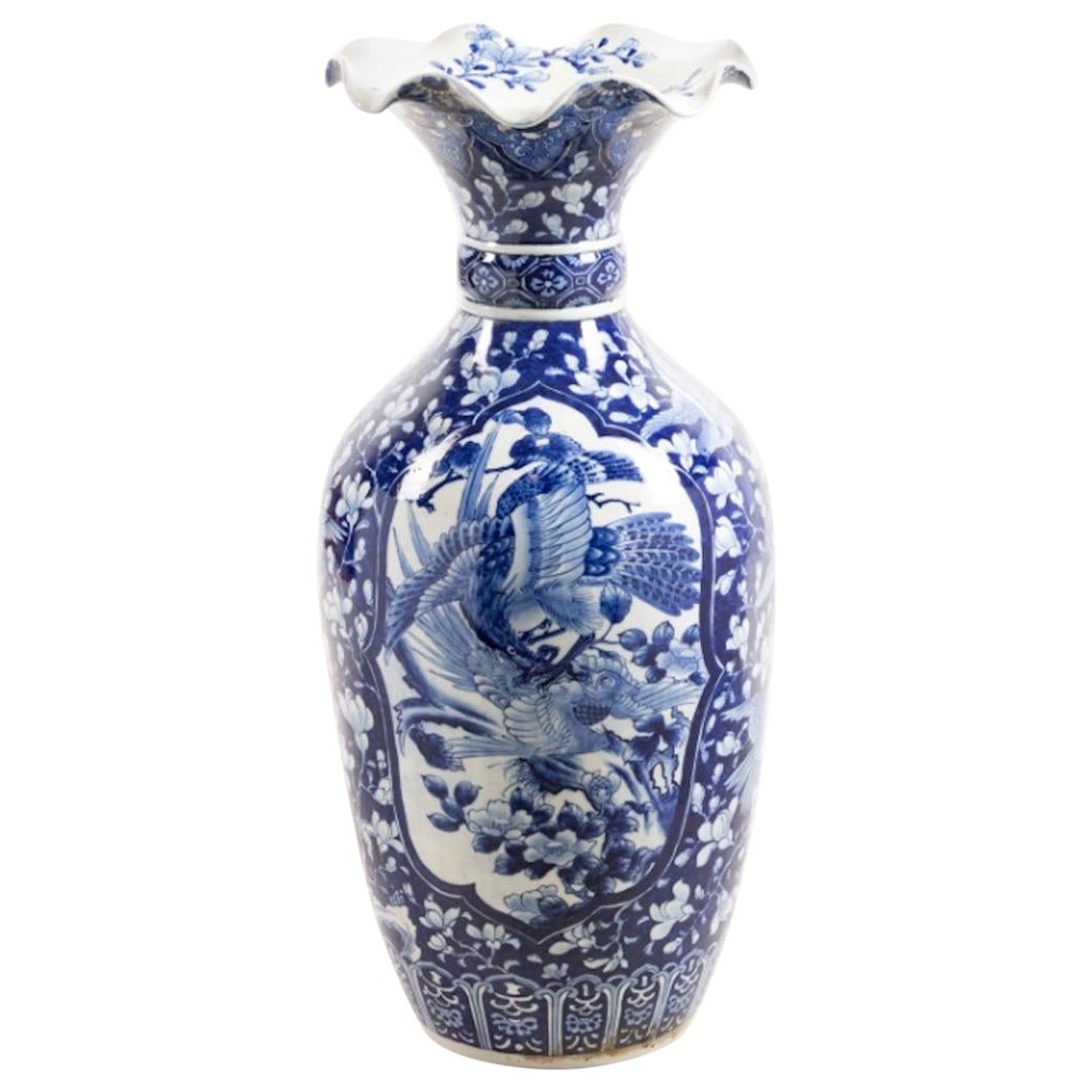 Monumental Blue and White Floor Vase or Dramatic Center Piece