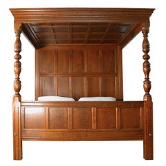 Tudor Bed in Traditional Stained Solid Cherry with Paneled Headboard and Ceiling