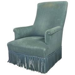 19th Century French Faded Blue Velvet Armchair