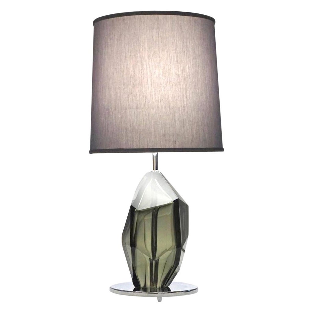 Donà Contemporary Italian Faceted Solid Rock Smoked Murano Glass Lamp For Sale