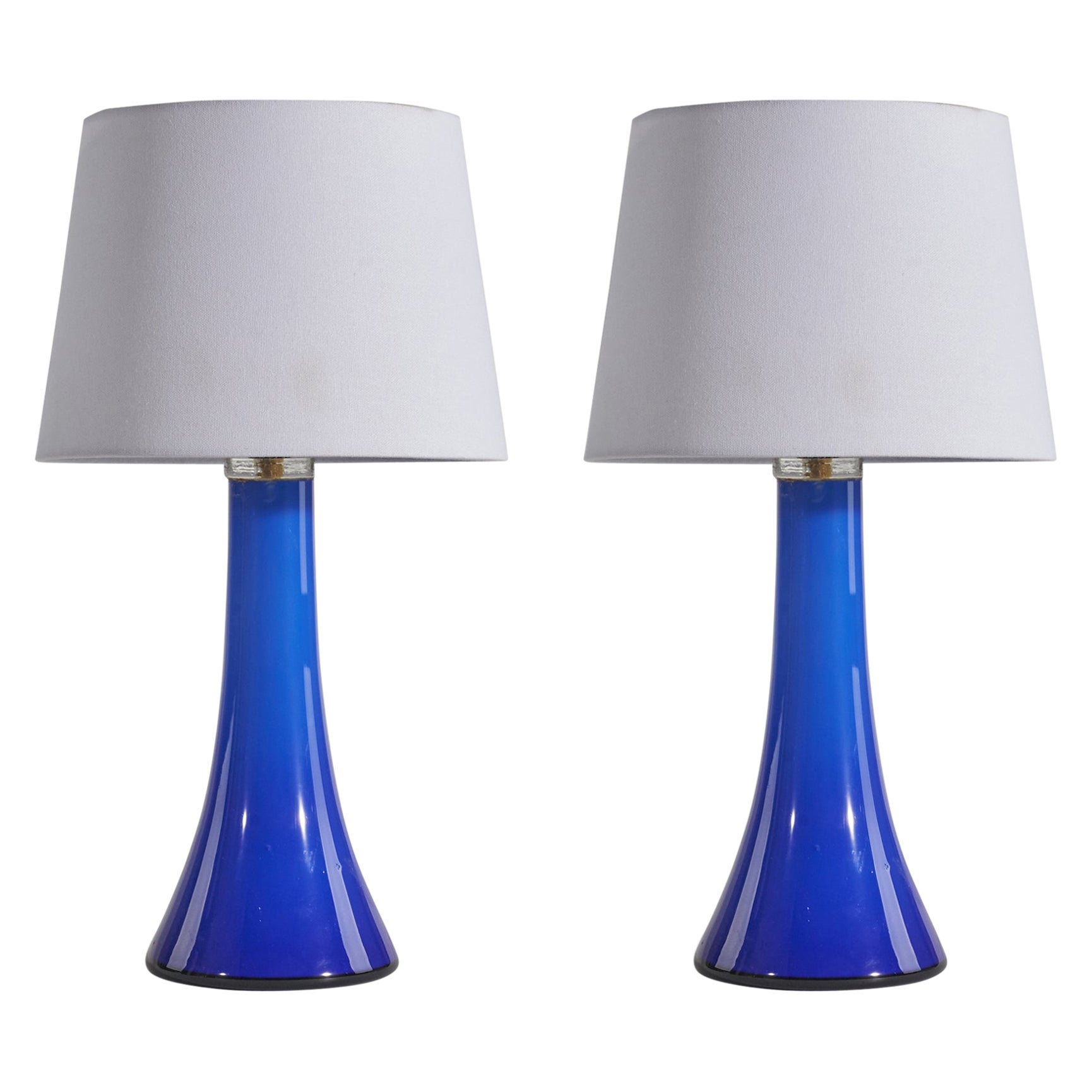 Gert Nyström, Table Lamps, Blue Glass, Hyllinge Glasbruk, Sweden, 1960s For Sale