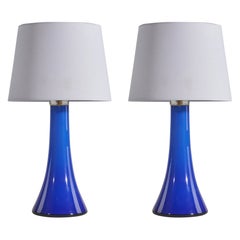 Gert Nyström, Table Lamps, Blue Glass, Hyllinge Glasbruk, Sweden, 1960s