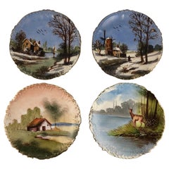 Set of 4 Victorian Style Decorative Plates with Landscape Scenes