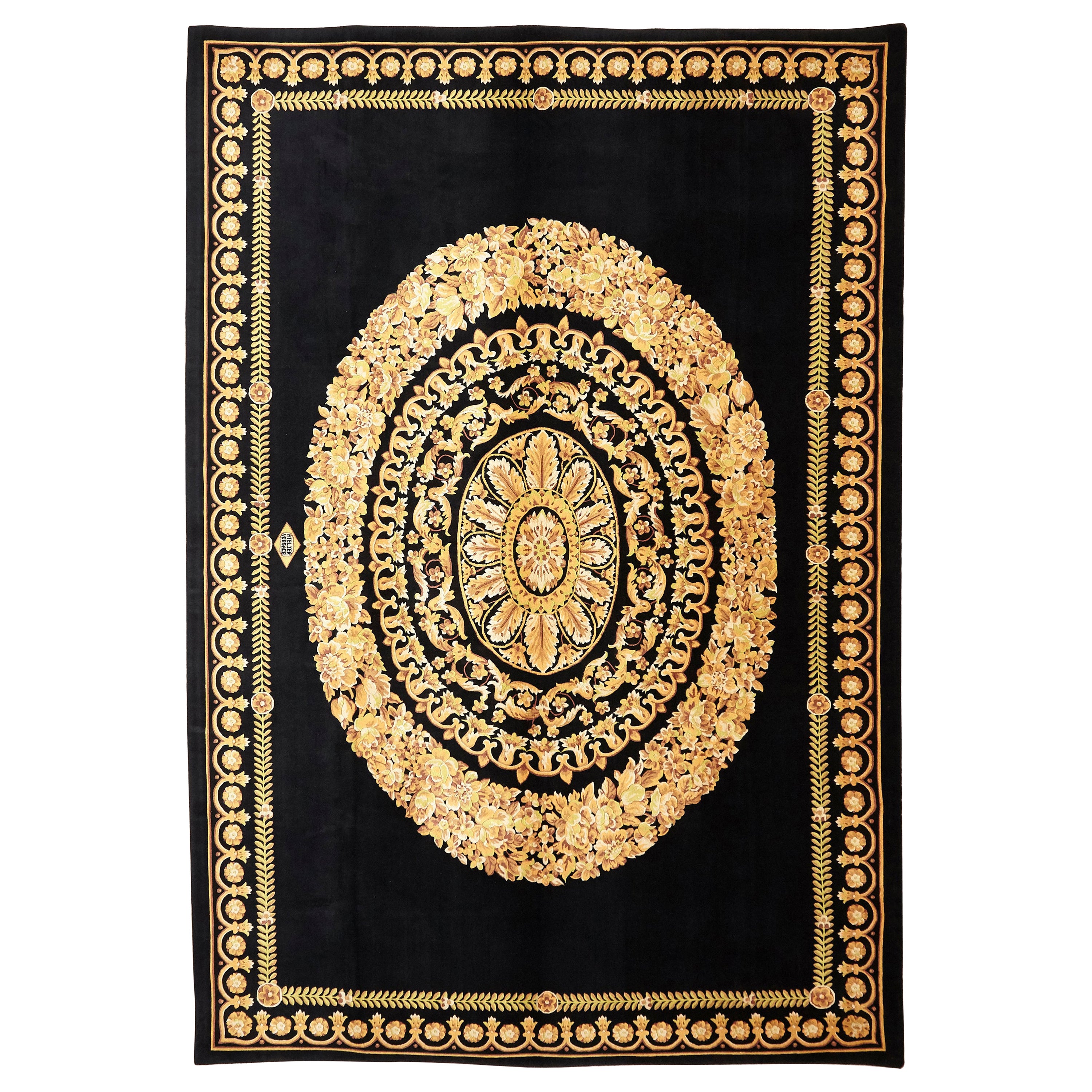 Versace Collection Rug Petit Barocco Nero Black Gold, 1980 For Sale at