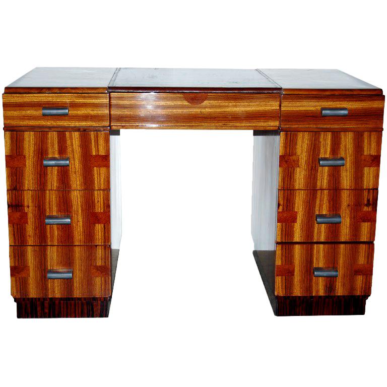 Striking French Parquetry Double Pedestal Desk For Sale