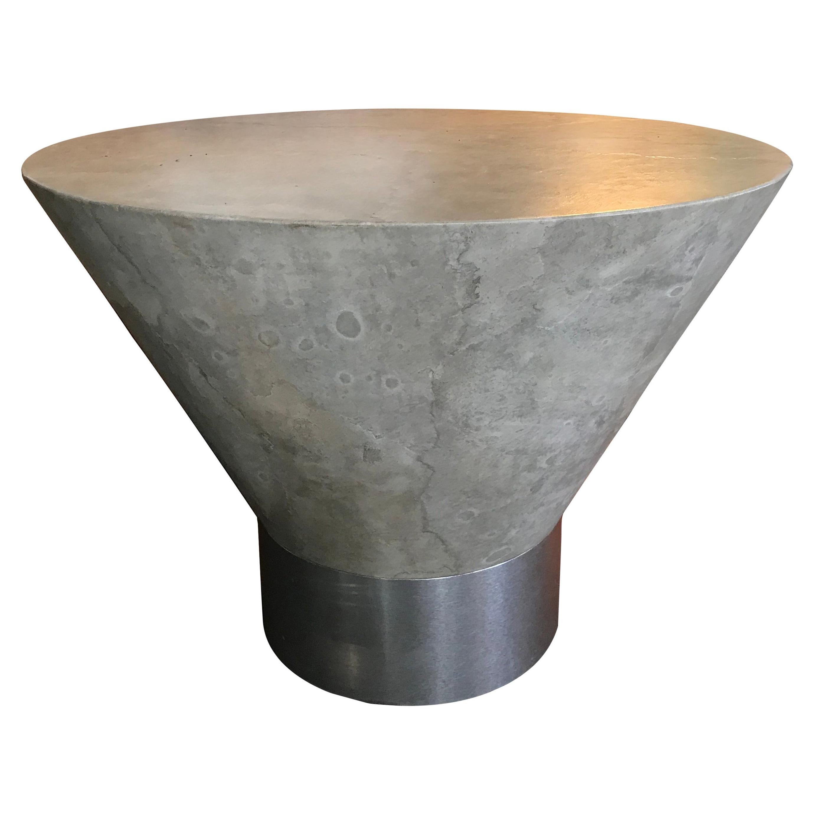 Steve Chase Faux Plaster and Brushed Metal Modernist Side Table For Sale