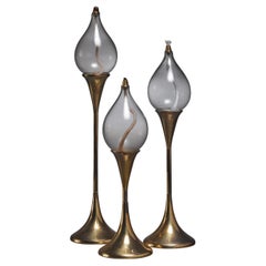 Vintage Set of Three Brass Oil Lamps or Candle Holders, Denmark