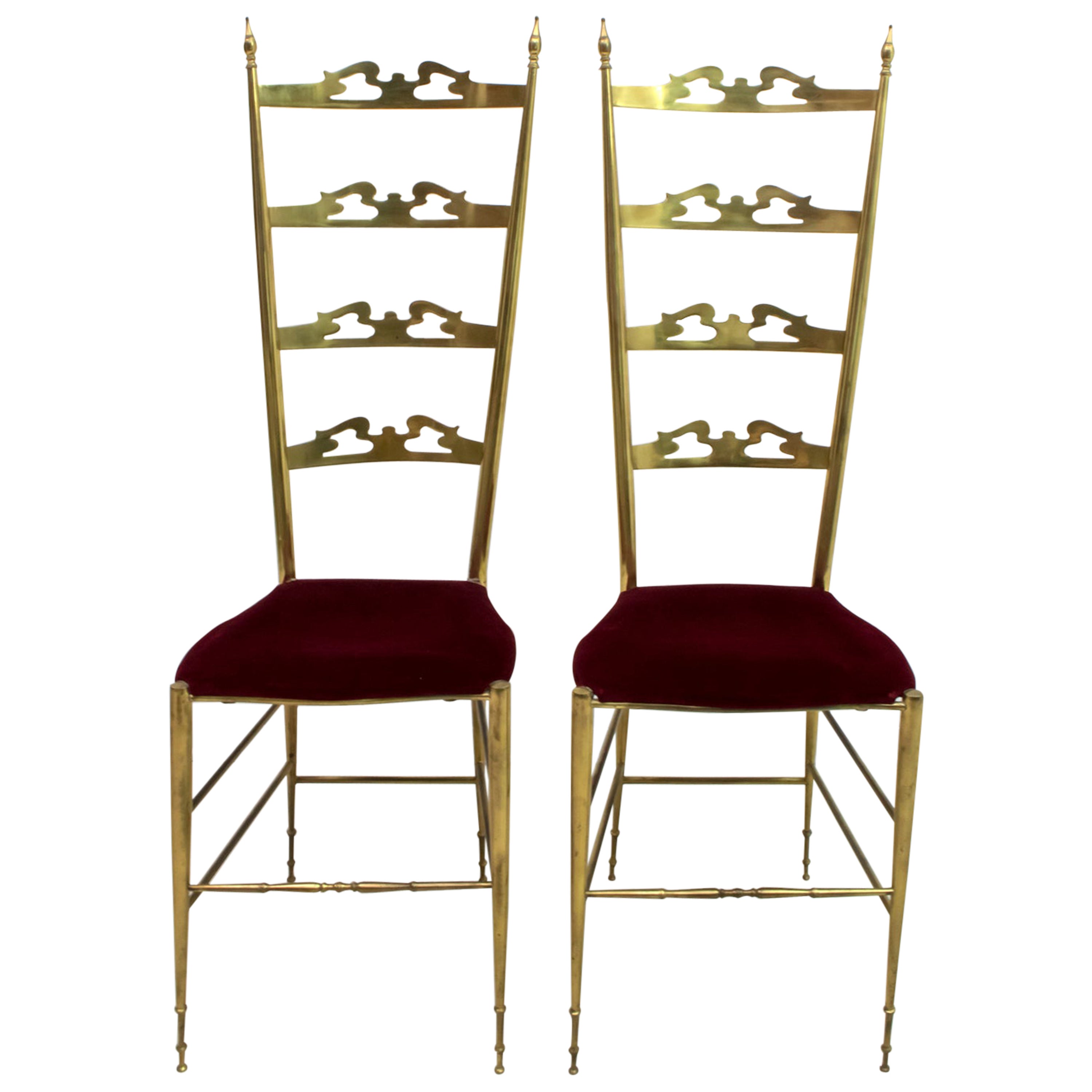 Pair of Italian High Back Lacquer Chiavari Chairs For Sale at 1stDibs