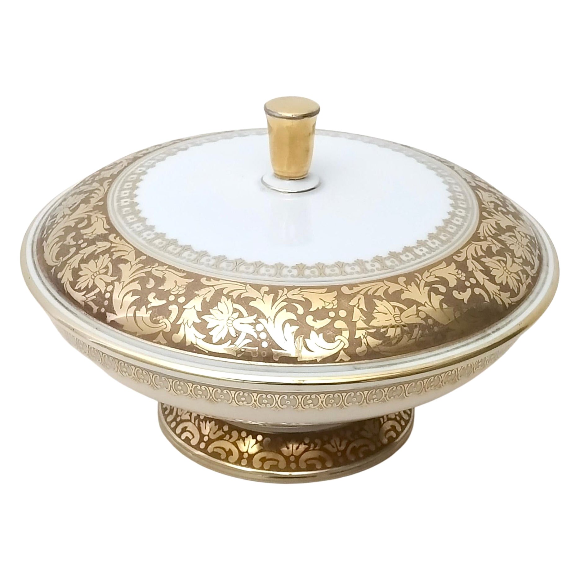 Vintage White Porcelain Trinket Bowl with Gold Details by Rosenthal For Sale