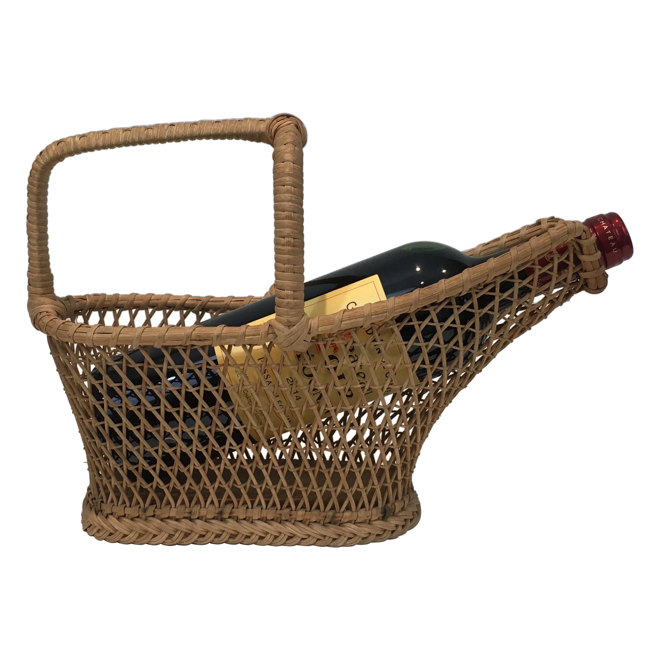 Rattan Bottle Holder, French, Circa 1970