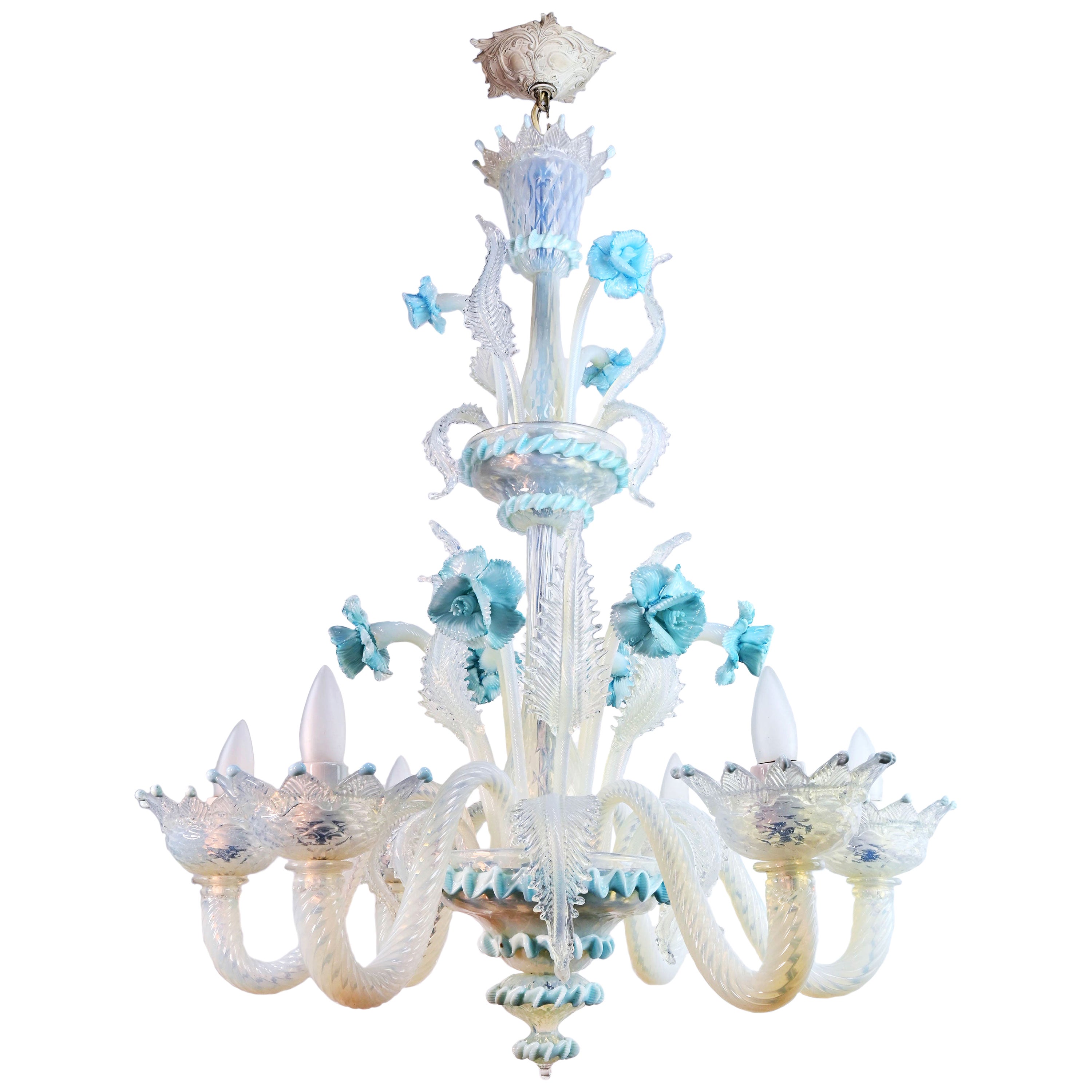 Italian Murano Glass Flower Chandelier For Sale at 1stDibs