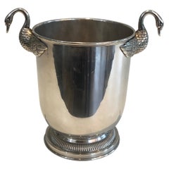 Attributed to Christofle, Silver Plated Ice Bucket with Swans, French, 1940s