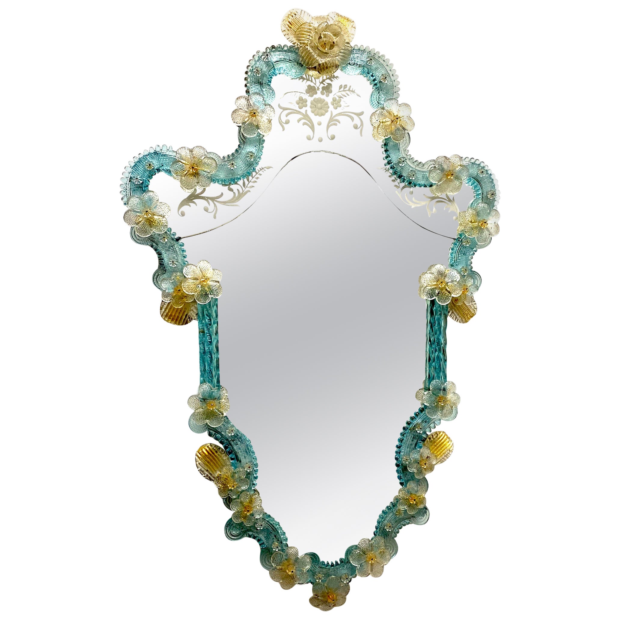 Murano Glass Mirror Yellow and Clear Glass, 1930s For Sale at 1stDibs