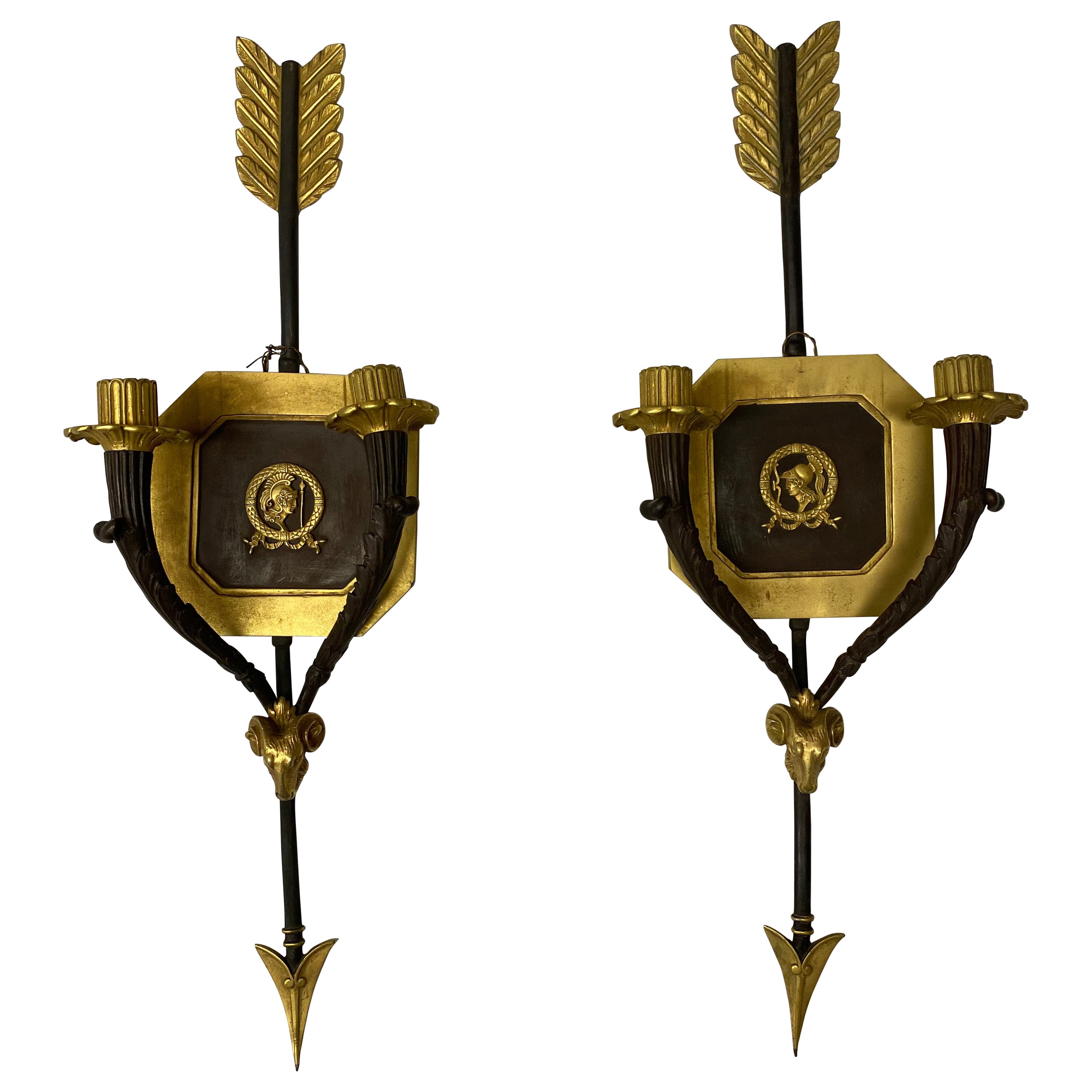 French Empire Style Ormolu Two Light Sconces, 19th Century