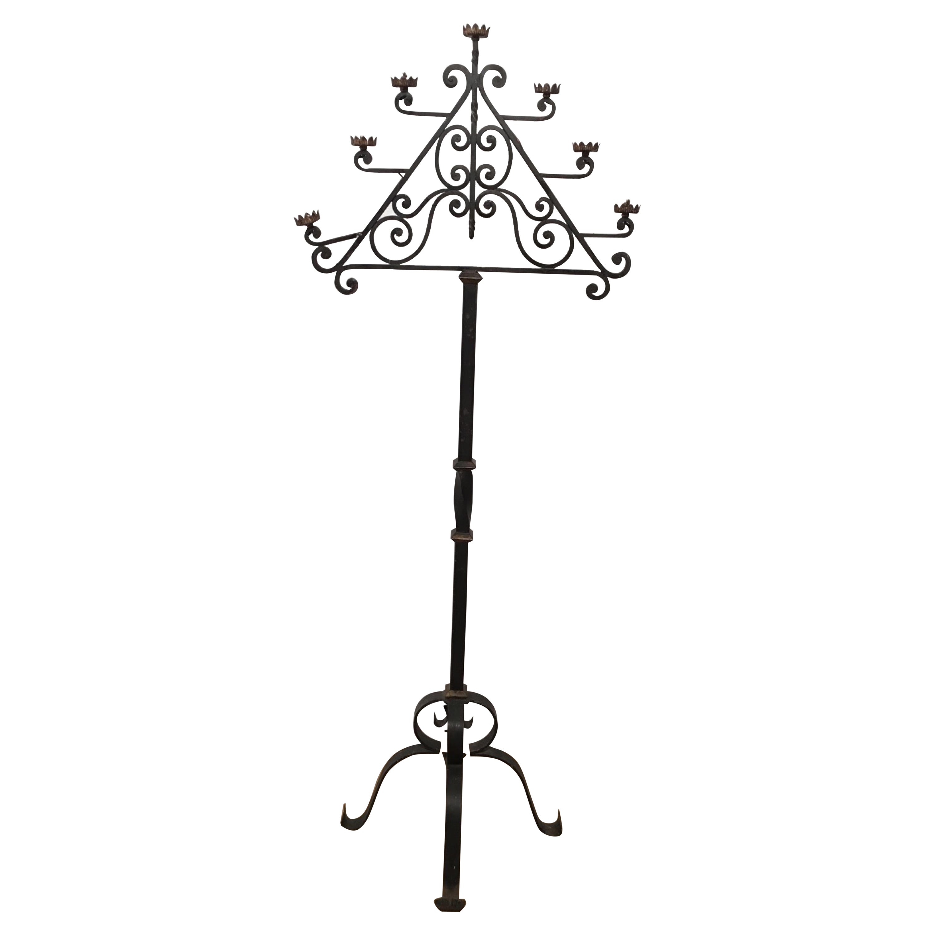 Wrought Iron Floor Lamp with 7 Lights, French, Circa 1940
