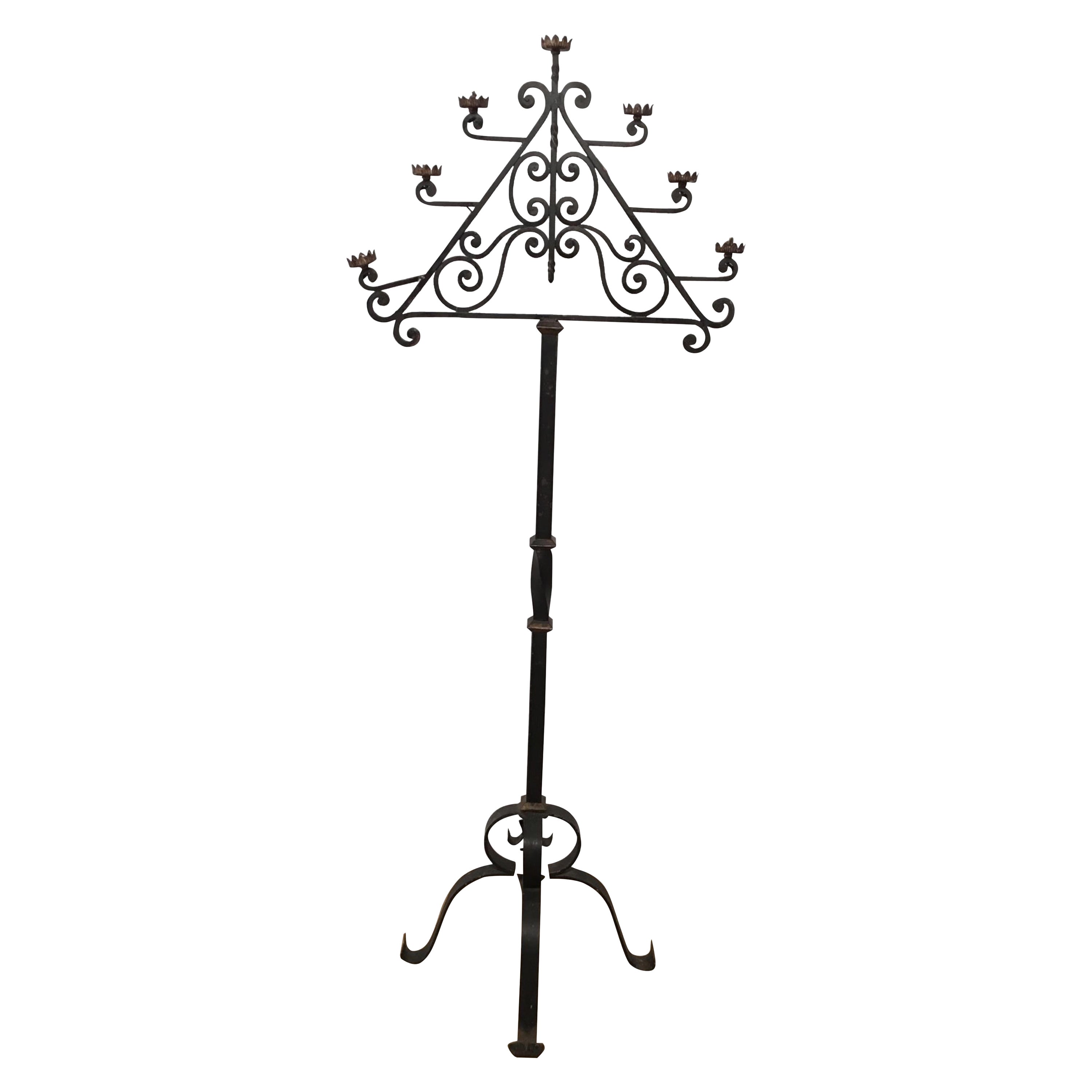 Wrought Iron Floor Lamp with 7 Lights, French, Circa 1940