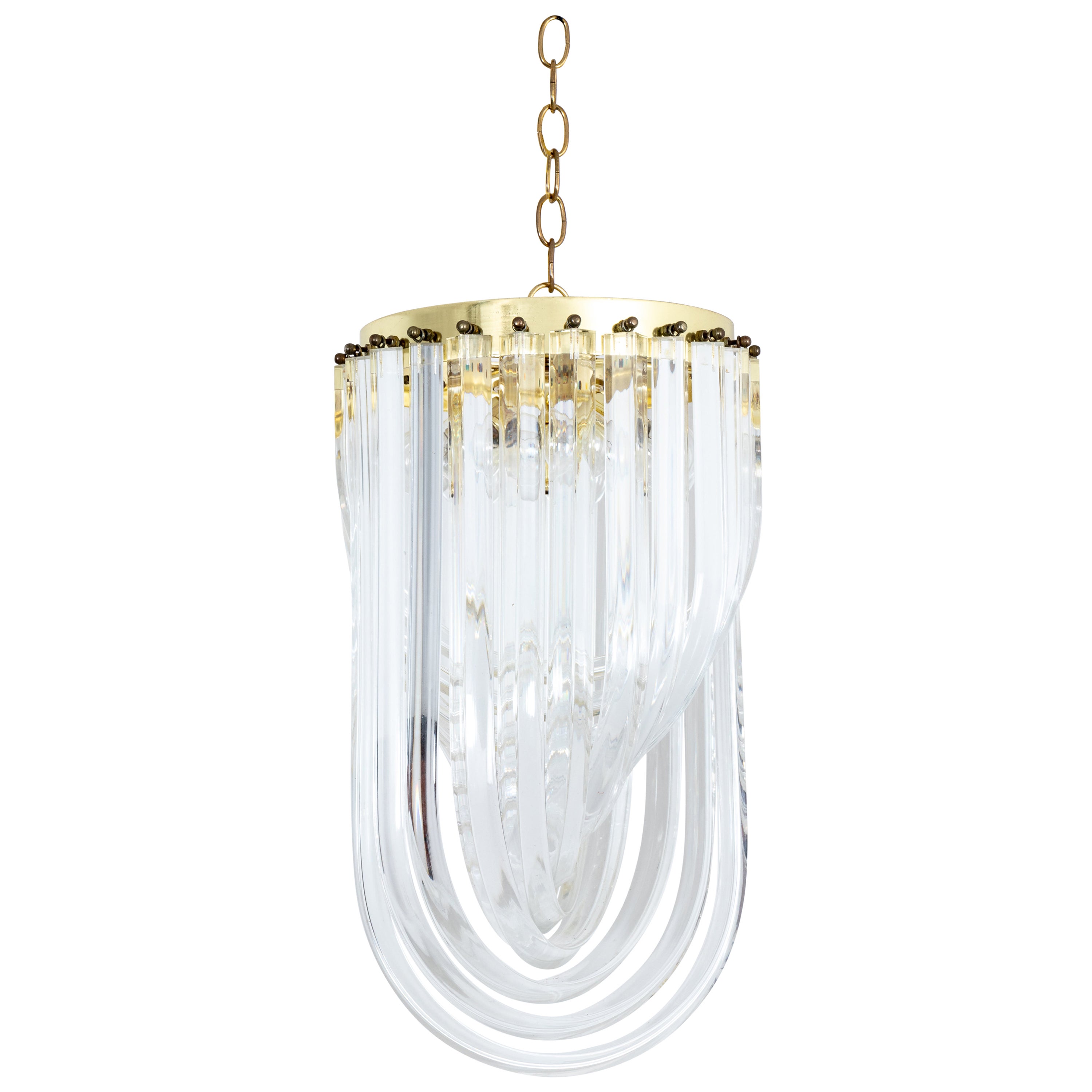 Lucite and Brass Chandelier For Sale at 1stDibs