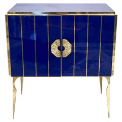 Contemporary Italian Custom Art Deco Style Royal Blue Glass Modern Cabinet/Bar 