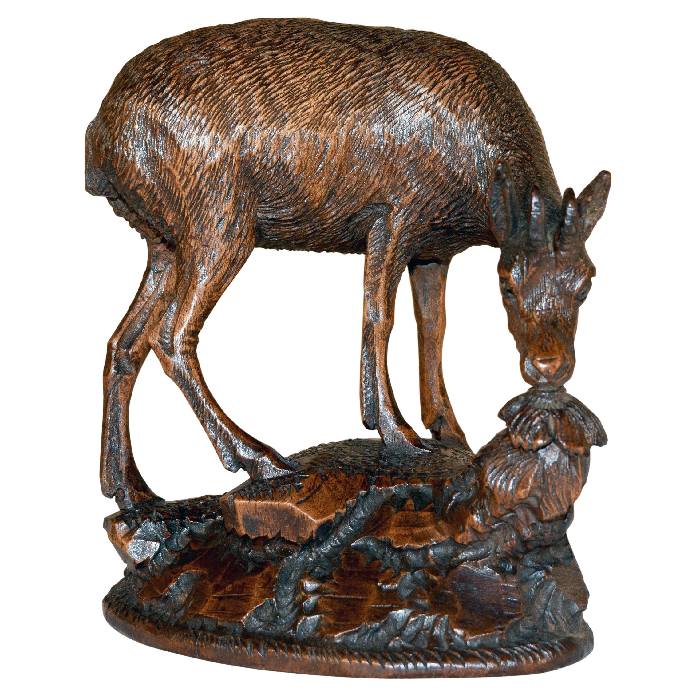 19th Century Black Forest Carved Deer For Sale