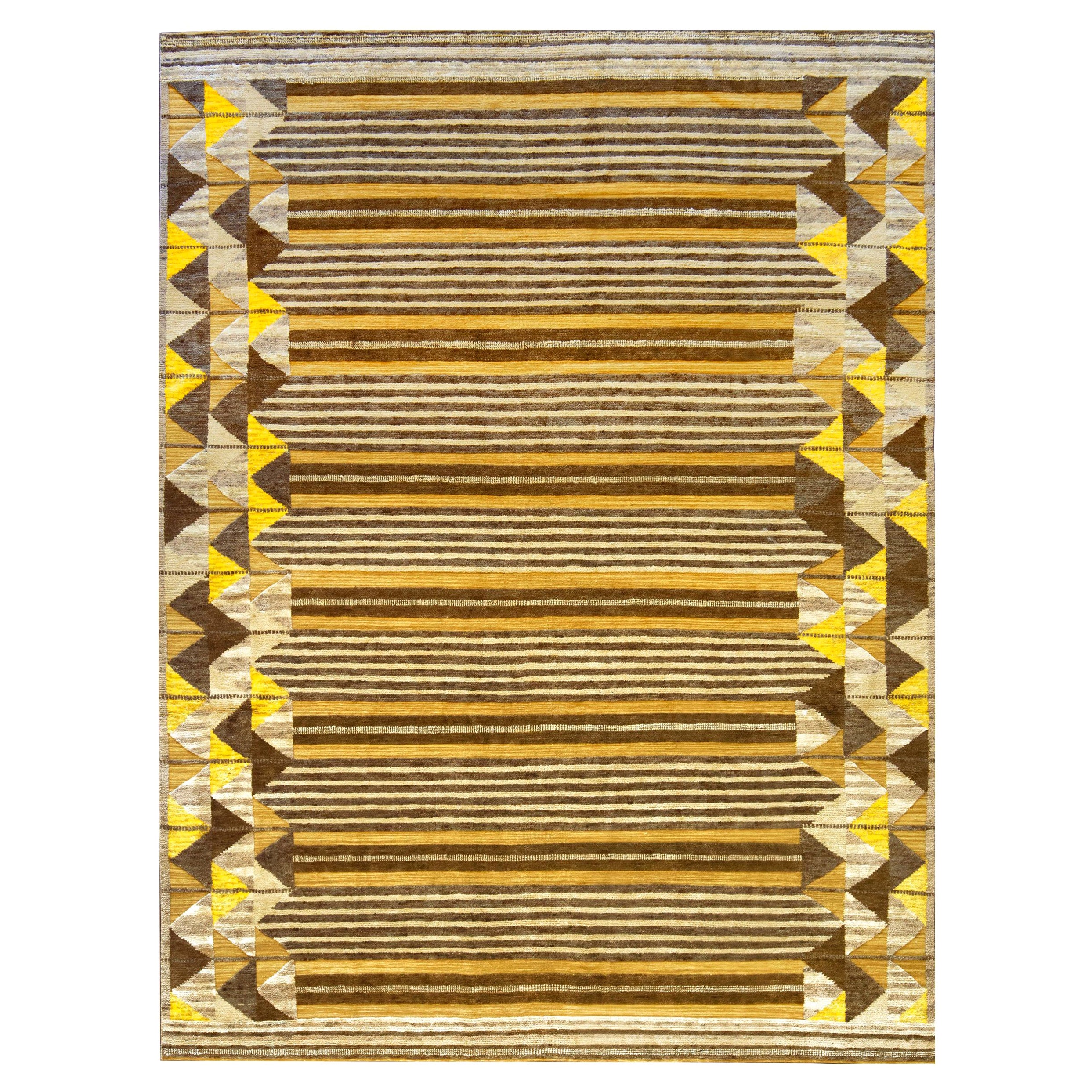 Wool with Silk Accents Swedish Inspired Handwoven Rug For Sale