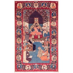 1940s Persian Pictorial Kashan "Mashahir" Carpet ( 4'4" x 7 ' - 132 x 213 ) 