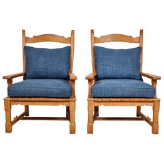 Pair of French Wooden Ladder Back Armchairs