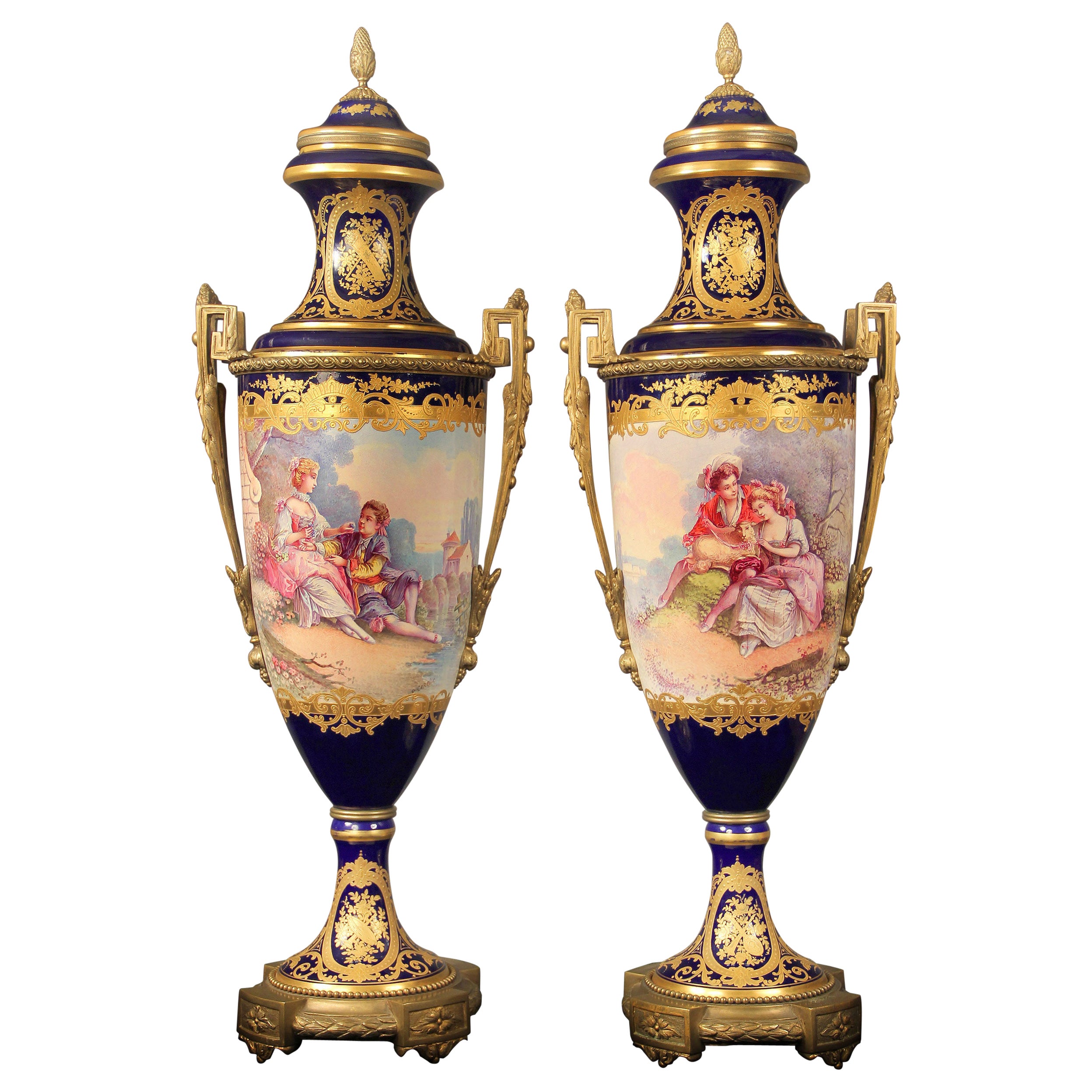 Palatial Pair Of Late 19th Century Bronze Mounted Sèvres Style Porcelain Vases For Sale At 1stdibs
