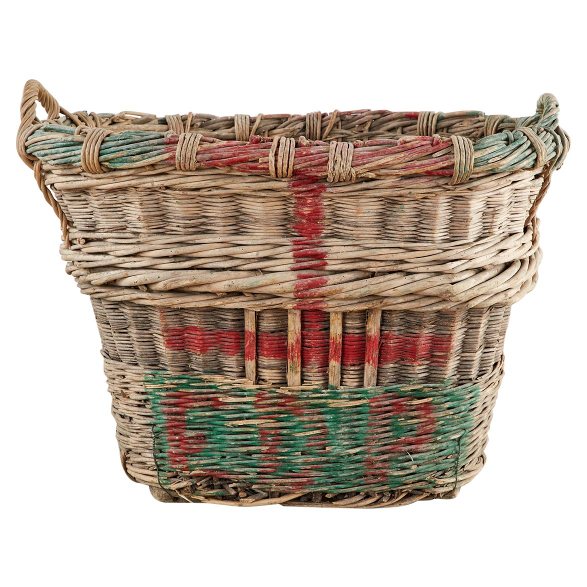Woven Wicker Basket Red Lacquer, Large For Sale at 1stDibs