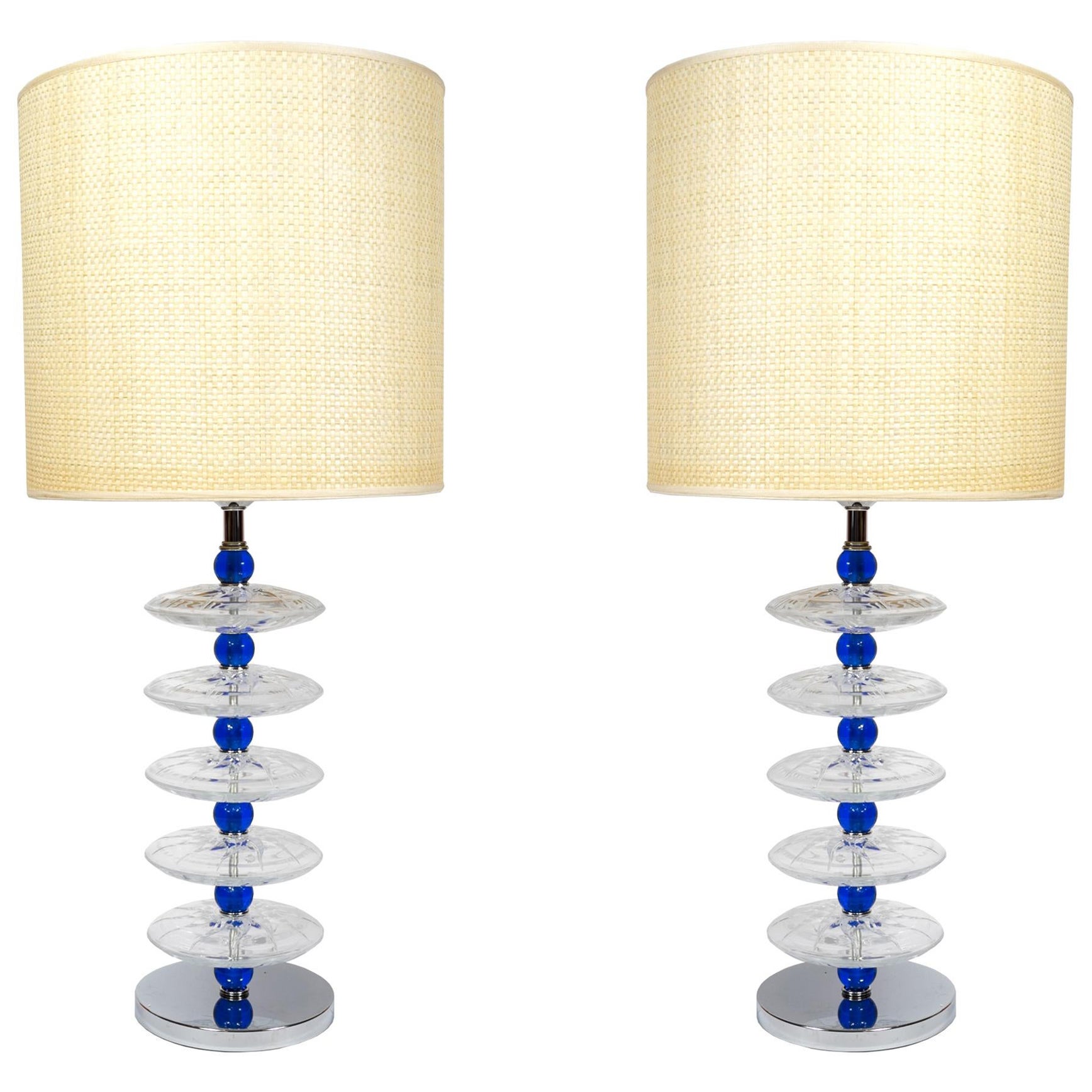Pair of Murano glass lamps in the style of Seguso