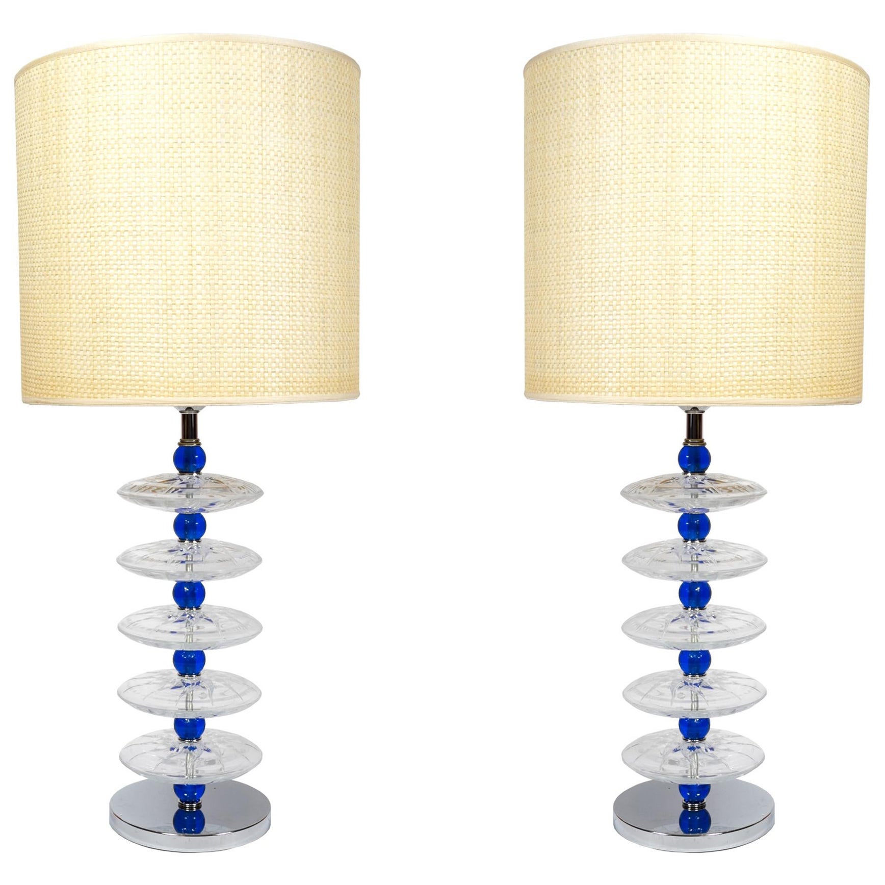 Pair of Murano glass lamps in the style of Seguso