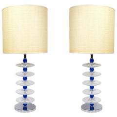 Vintage Pair of Murano glass lamps in the style of Seguso