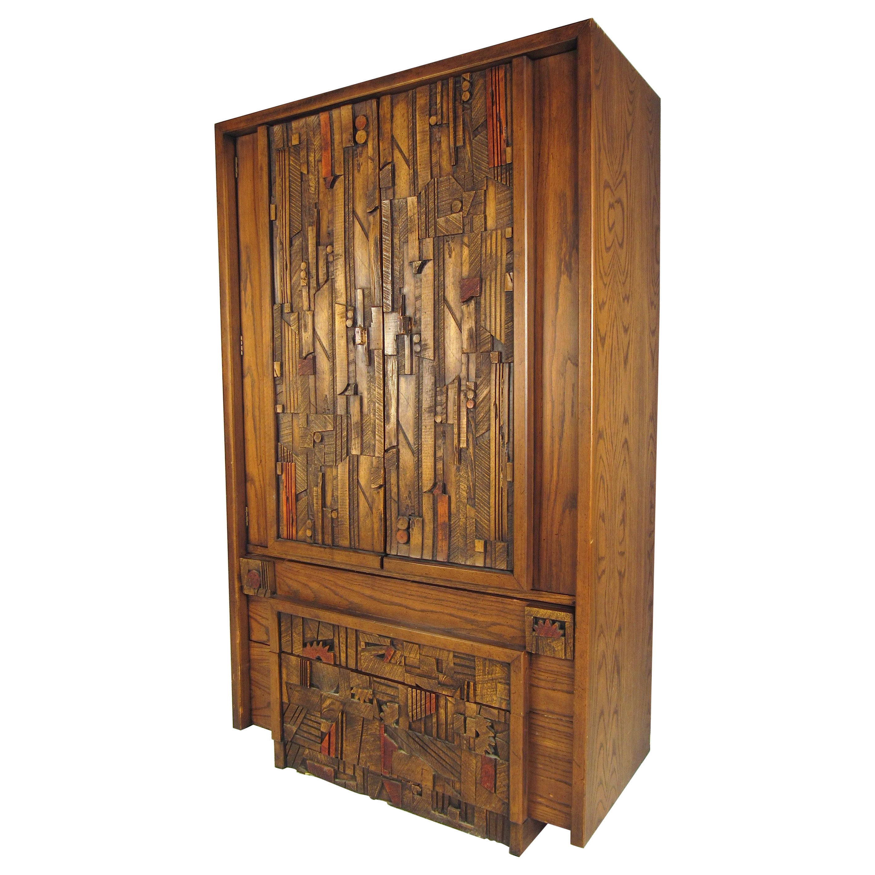 Mid-Century Brutalist Armoire by Lane For Sale