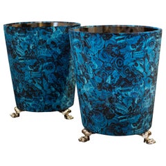Pair of Studio Maison Nurita Blue Agate Tables with Nickel Lion's Feet Legs
