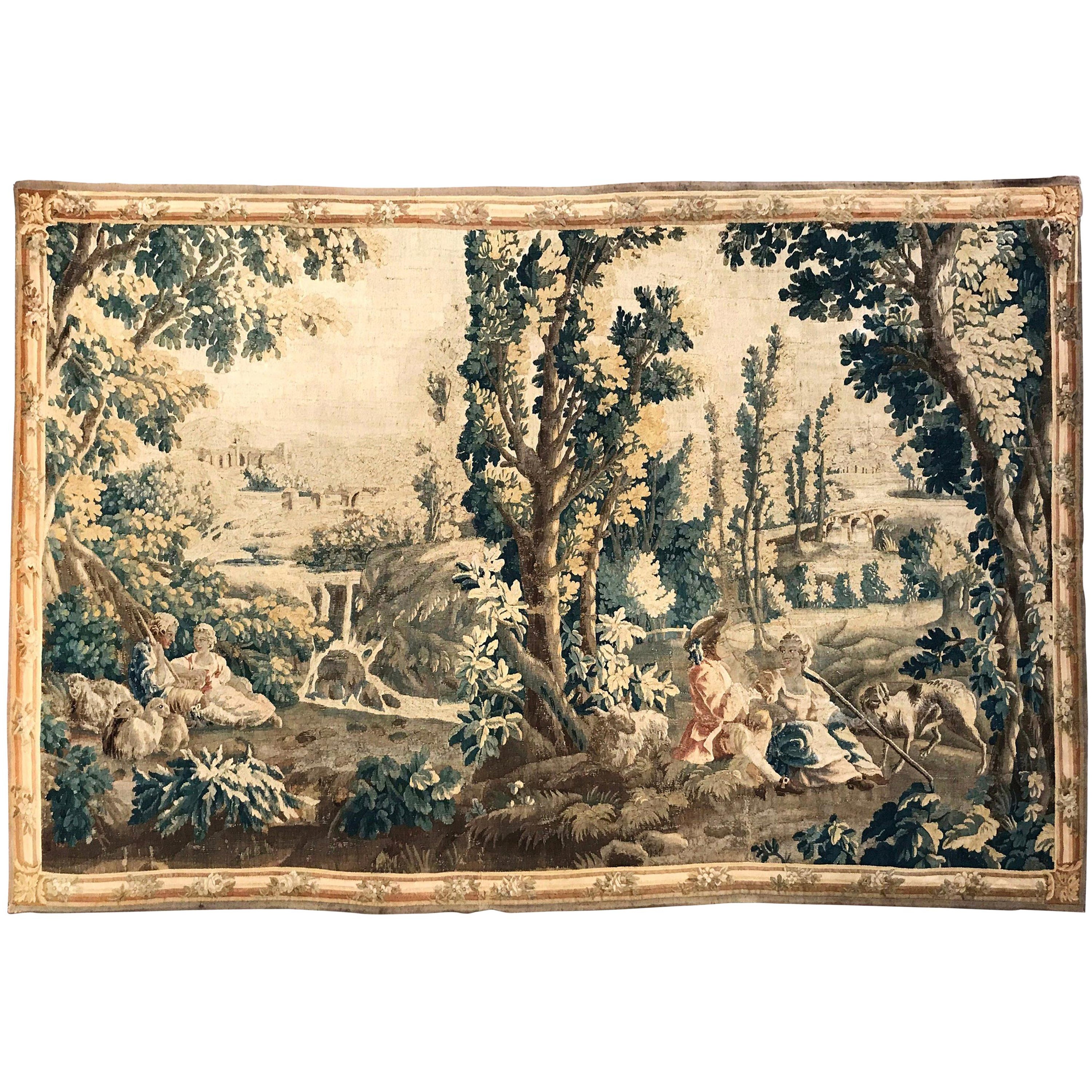 18th Century French Aubusson Pastoral Tapestry in the Manner of Boucher For Sale