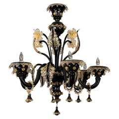 Used Black Blown Glass Murano Chandelier