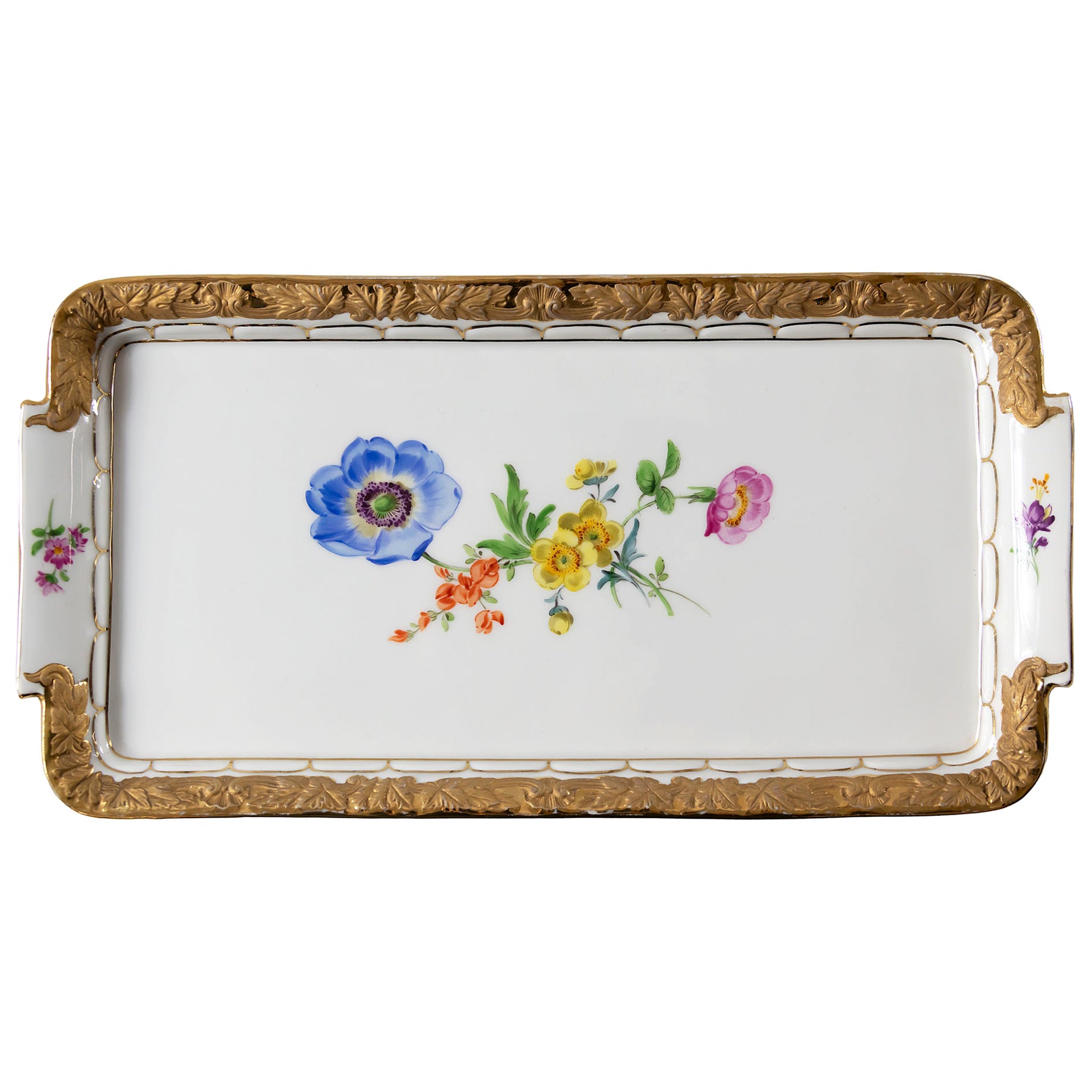 Large Meissen Hand Painted Gilded Porcelain Serving Plate/Tray For Sale