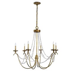 Used Six-Light Chandelier with Seeded Glass Strands