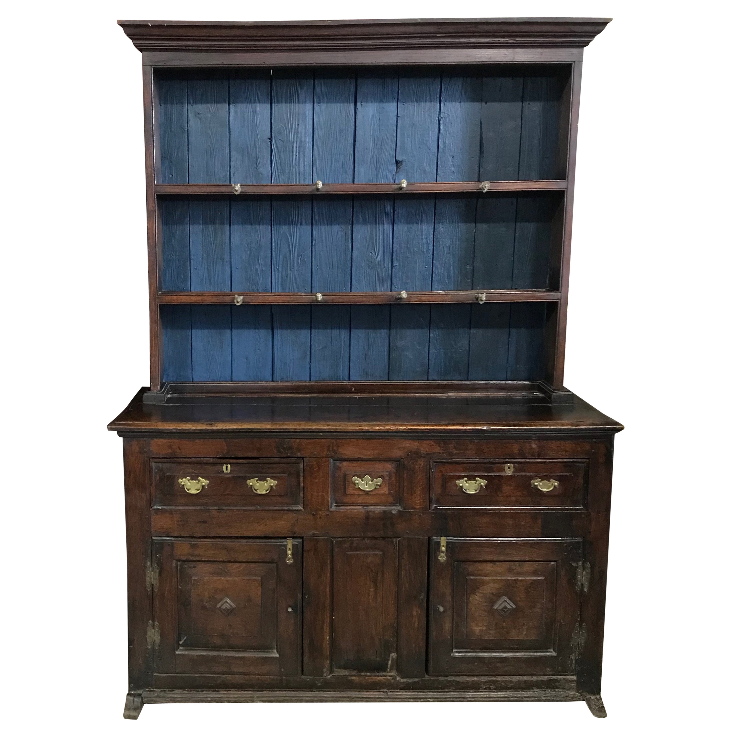 Early American Solid Maple China Hutch Buffet Cupboard Vintage