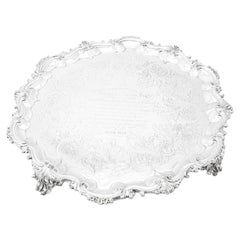 Plateau Salver victorien ancien en argent sterling William Ker Reid (1842)