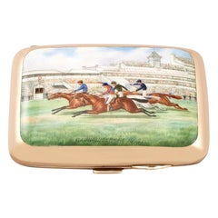 Antique Edwardian 9K Rose Gold and Enamel Cigarette Case
