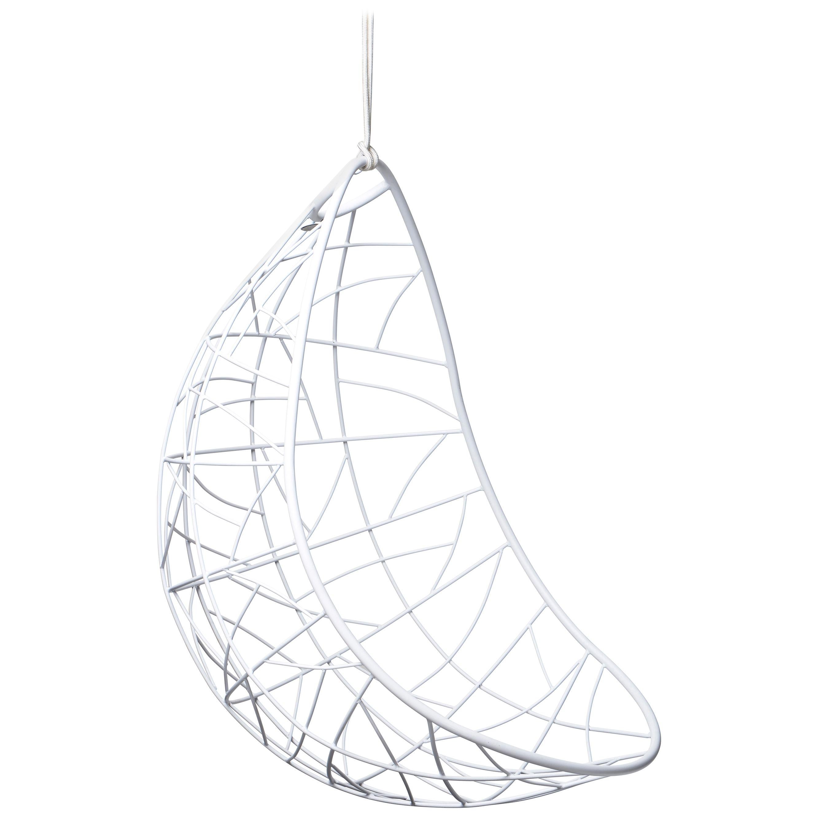 Nest Egg Hanging Swing Chair Steel Modern In/Outdoor 21st Century White Twig For Sale