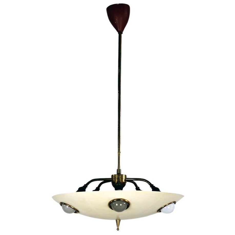 Lustre en aluminium laqué et laiton par Lumen Milano années 1950 en vente