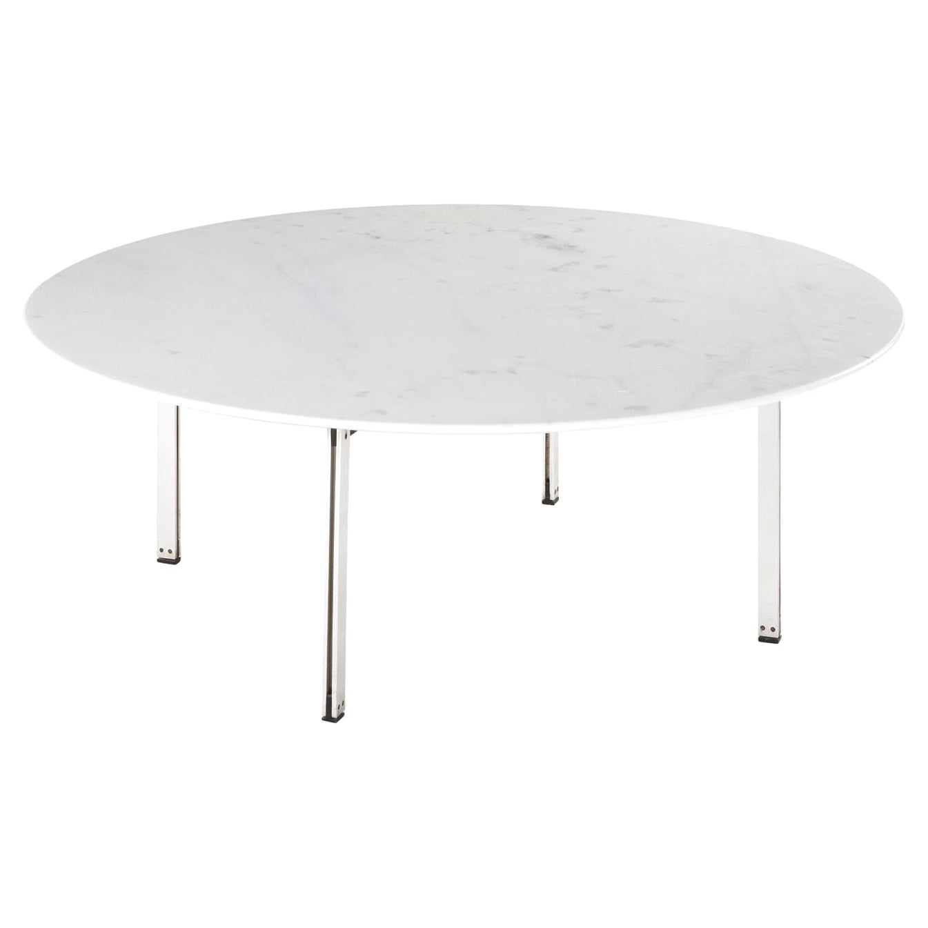Florence Knoll Round Low Table in White Marble and Metal by Knoll, 1950s, Italy