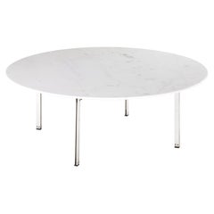 Retro Florence Knoll Round Low Table in White Marble and Metal by Knoll, 1950s, Italy